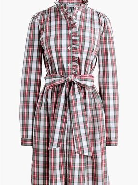 J. Crew Factory Red Green Tartan Plaid Shirtwaist Dress